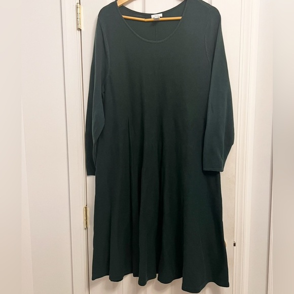 J JILL - 2X- Deep Emerald Green Dress Knit Dress. A-line, long sleeve. Modest. - Picture 7 of 9